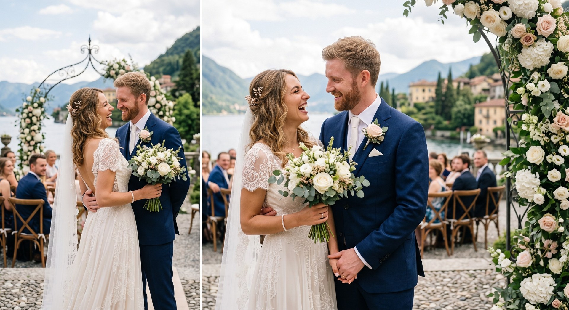 Wedding celebration by a lake